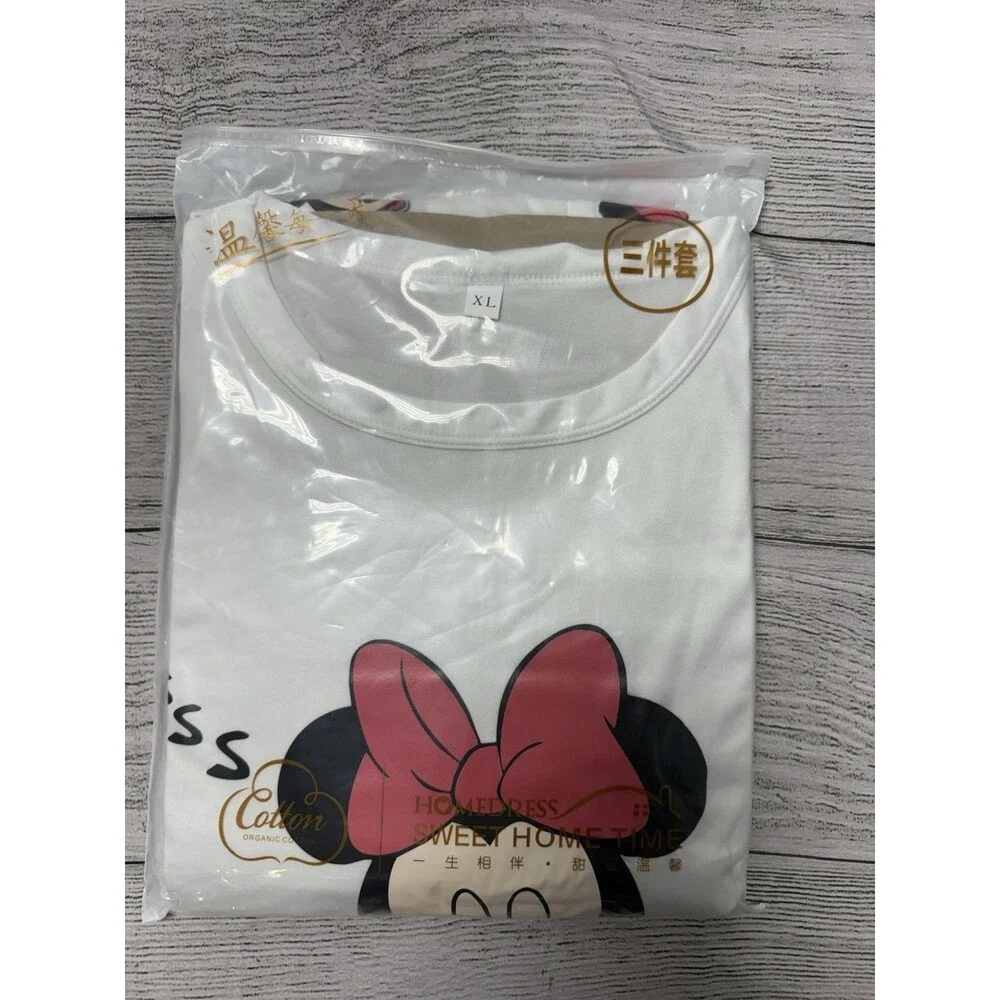 Minnie Mouse Ladies Pajama Set 3Pc White  New Size Xl 140 - Picture 8 of 8
